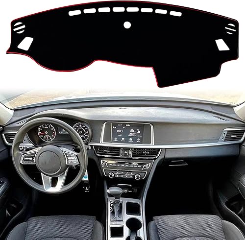 Funda para salpicadero interior compatible con Kia Optima Sedan LX EX S SX Turbo SXL Turbo LX Turbo 2016-2020 protector de rayos UV (borde rojo)