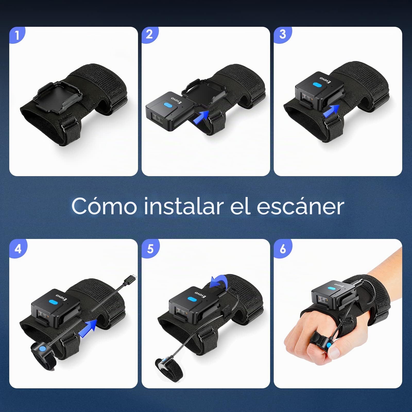 Eyoyo Escáner de código QR, Anillo de Dedo 1D 2D Bluetooth escáner de código de Barras, Mano Izquierda y Derecha, Android Tablet | Lector de código de barras para mano izquierda y derecha, escáner de inventario compatible con iPhone, iPad, tableta Android