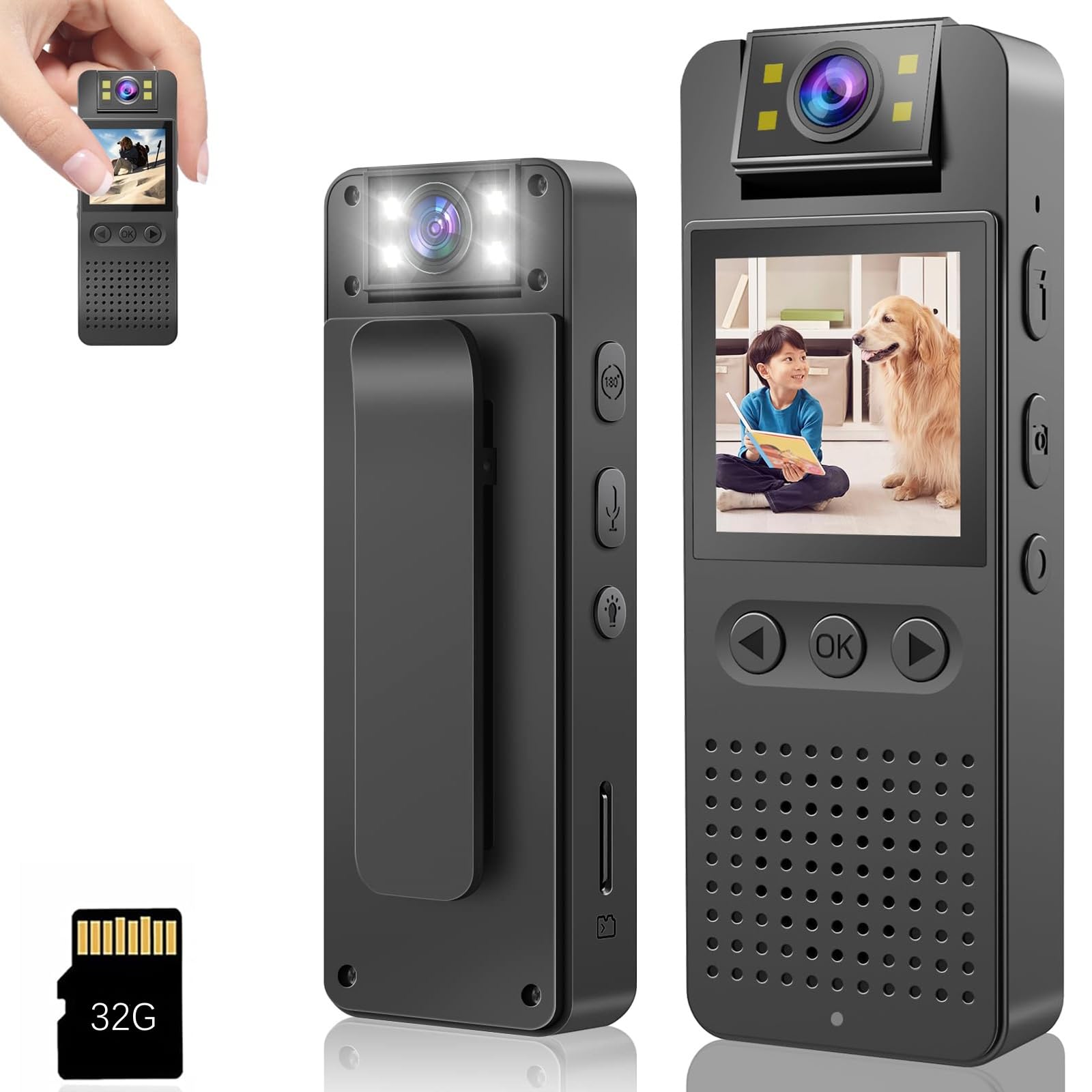 – LBOYLOVE® 1080P HD Body Camera, Portable Body Worn Camera with Video & Audio Recording, 180°Rotatable Lens, 1.4 in Screen for Enforcement, Security, Guard, Home, Outdoor, Travel, Camping, Cyclin