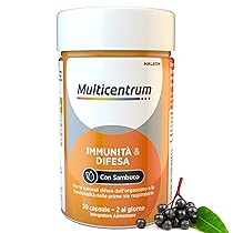 Multicentrum Immunità&Difesa Integratore Alimentare con Vitamina C, Sambuco Nero e Zinco per un Supporto alle Naturali Difese Immunitarie dell’Organismo, per Adulti, 30 Capsule