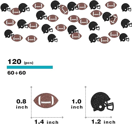 Miniatura 2 de 120 piezas de confeti de fútbol con purpurina negra y marrón, decoración de mesa de fiesta temática deportiva para niños y hombres, fiesta de