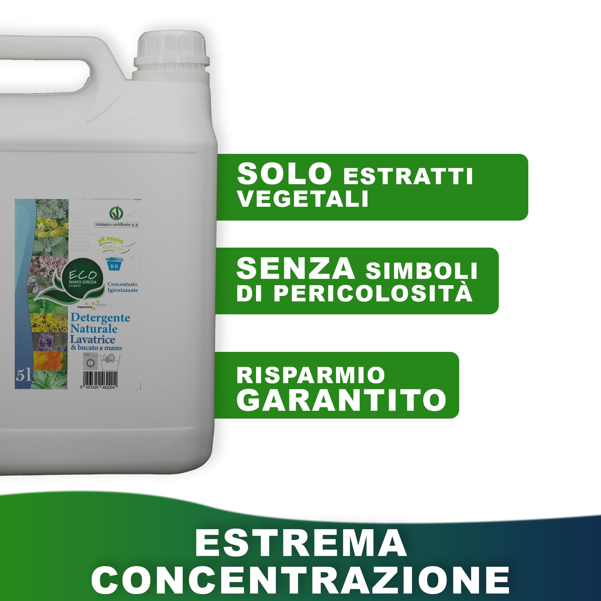 Detergente líquido biológico concentrado para lavadora - Fuerte poder de limpieza con pH neutro - 5 l