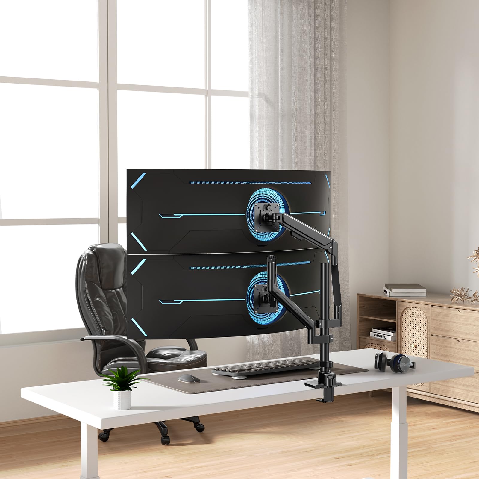 Braccio Monitor Doppio per Scrivania, Supporto per Schermi da 17 a 40 Pollici, Regolabile in Altezza e Orientabile, Carico 12kg per Braccio, VESA 75x75/100x100 | Design ergonomico, allineamento preciso, stabile & robusto, risparmio spazio, 12 kg per bracc