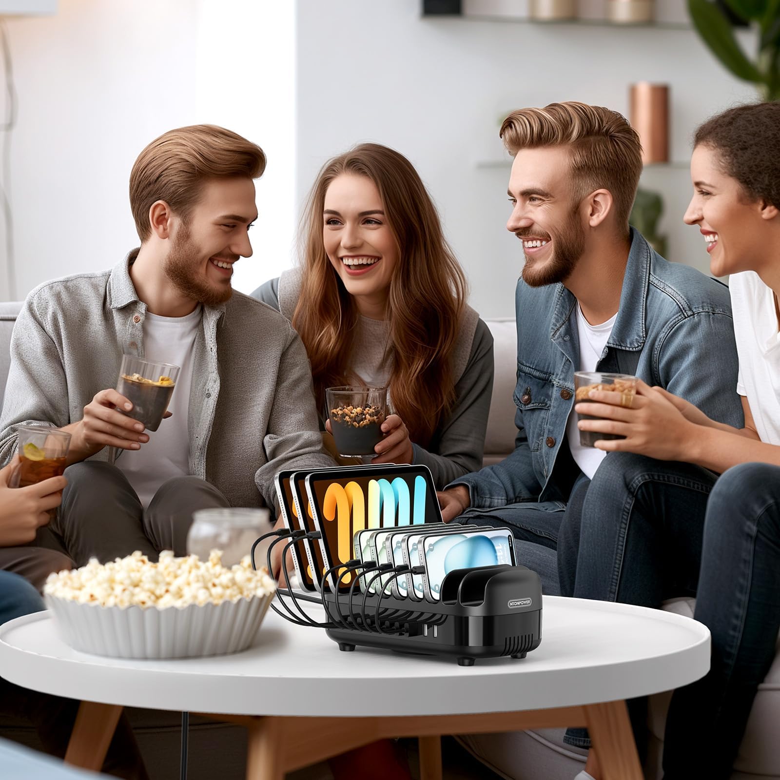 NTONPOWER Estación de carga para tablet, 10 puertos, multiUSB, 120 W, con disipador de calor automático silencioso, para teléfonos móviles, smartphones, tabletas, color negro