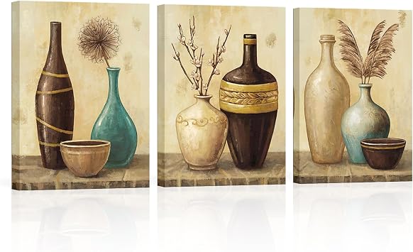sechars Vintage Vase Wall Art Farmhouse Flowers Pampas Grass Painting Canvas Pictures Retro Brown Aesthetic Artwork Living Room Bedroom Decor Brown, Small
