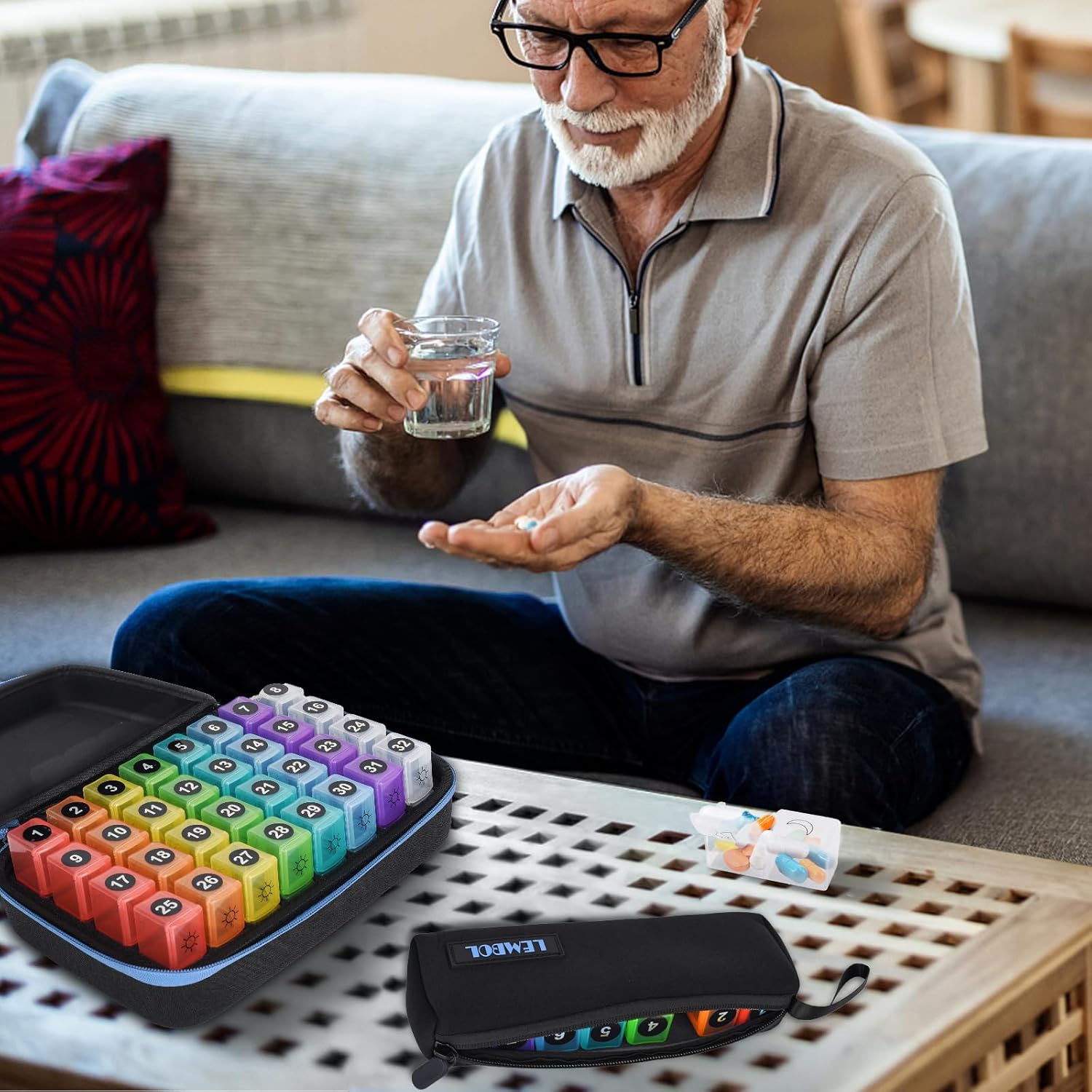 Monthly Pill Organizer 2 Times a Day, 30 Day Pill Organizer Box AM PM with Weekly Pill Bag,32 Daily Large Compartments,1 Month Pill Holder to Hold Vitamins, Medication and Supplements - Image 7