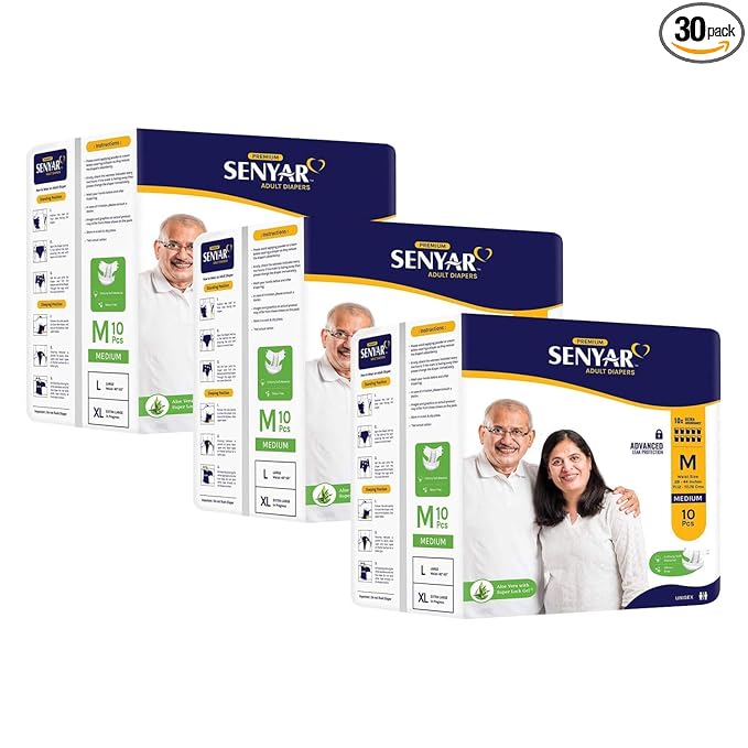 SENYAR Unisex Adult Diaper with Aloe Vera and Super Lock Gel, Medium Waist Size (28″ to 44″ inches) – 30 Pieces at Rs. 829