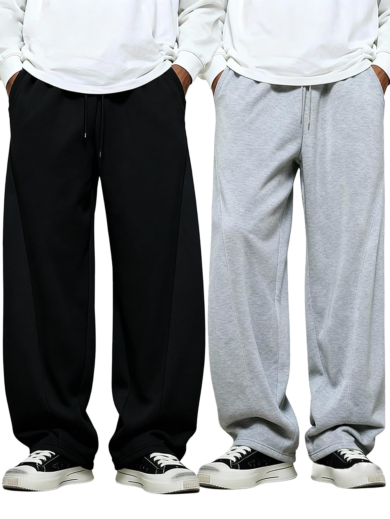 Photo 1 of SOLY HUX Men's Athletic Sweatpants 2 Packs Drawstring Elastic Waist Wide Leg Baggy Sports Pants Black and Grey XX-Small