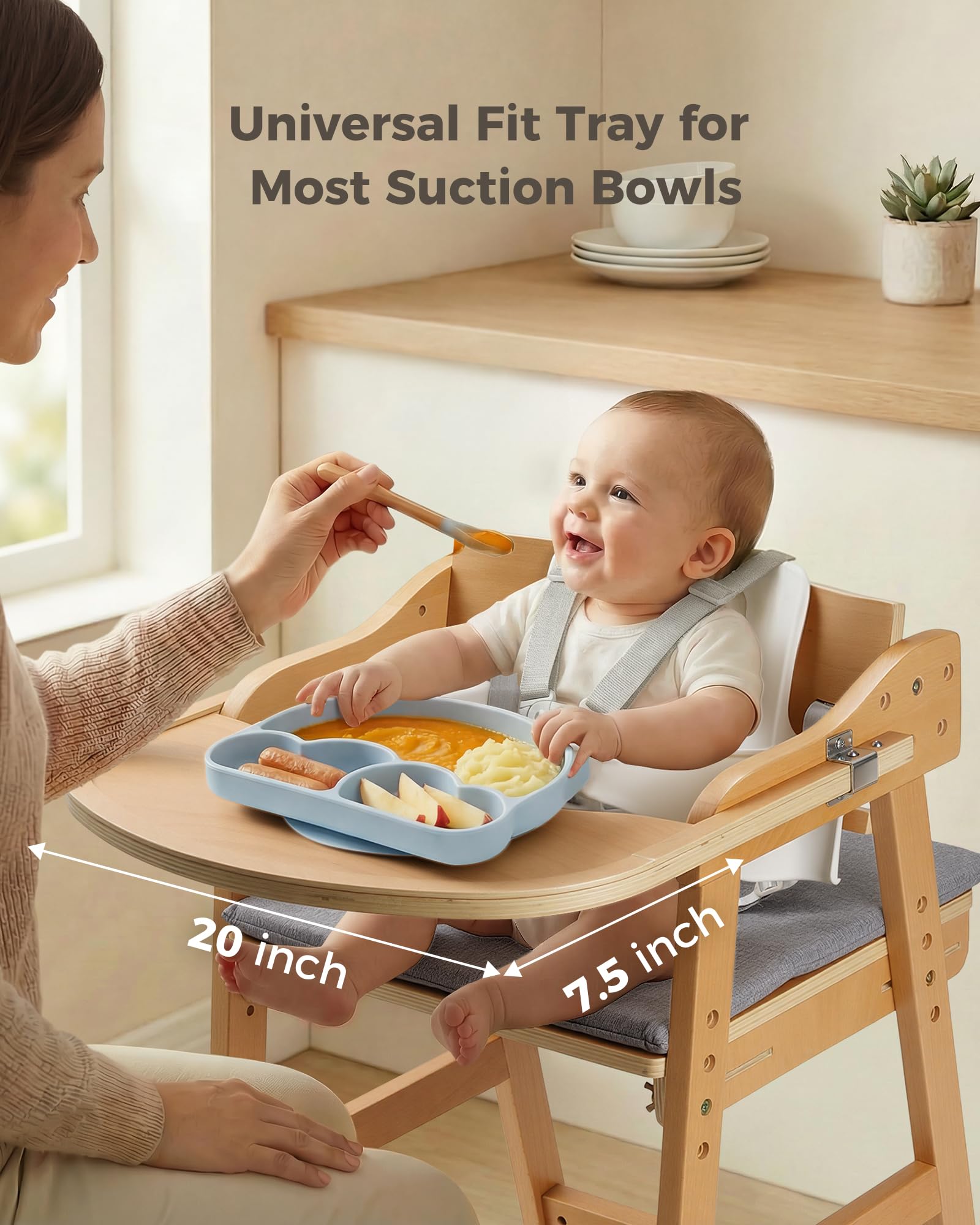 ONTHEWEI Wooden Baby High Chair for Babies, Toddler & Adult Up to 330Lbs, Anti-Tip Adjustable High Chair with Detachable Tray, Baby Sets, Soft Cushion, Ergonomic & Easy Clean
