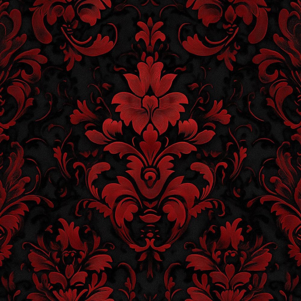 JIAOQSS Peel and Stick Wallpaper Retro Black Red Floral Stick on Wallpaper Damask Floral Vinyl Renter Friendly Wallpaper Waterproof DIY Furniture Sticker for Bedroom Living Room