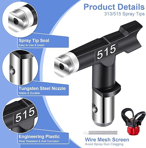 Miniatura 4 de 8Pcs Kit de Pistola Pulverizador de Pintura Sin Aire, Pistola de Pulverización Sin Aire de 3600PSI con Varilla de Extensión de 7.87" y Herramienta