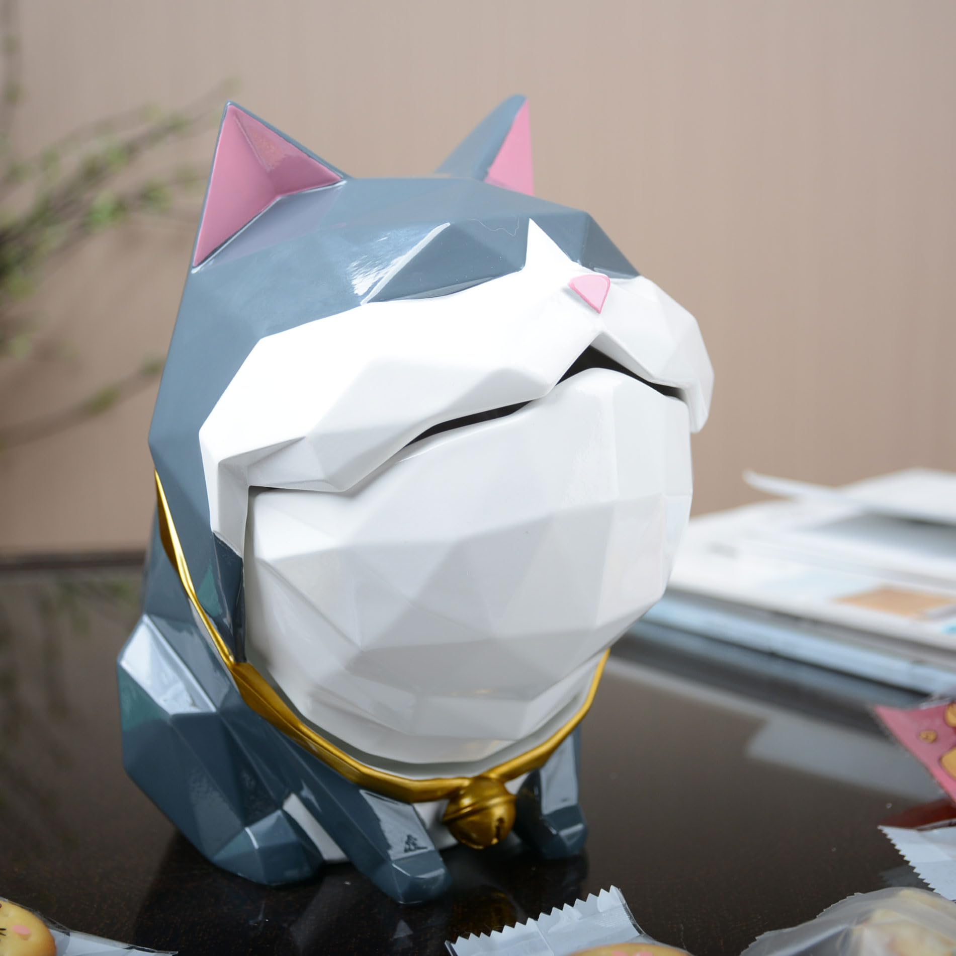 HAUCOZE Fermable Boite Biscuits Bonbons, Chat Statue Figurine Animal Sculpture Moderne Objet Décoratif Maison Cadeau pour Salon Rangement 19cm