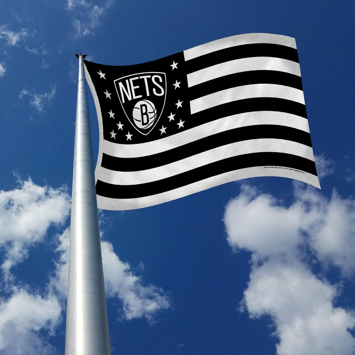 Rico Industries NBA Basketball Brooklyn Nets Stars and Stripes 3' x 5' Banner Flag Single Sided - Indoor or Outdoor - Home Décor