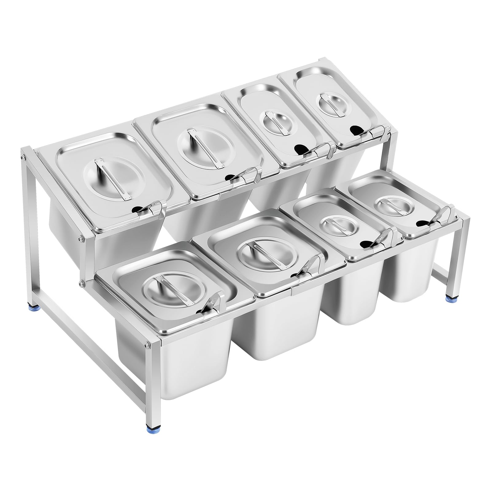 ZeStarDair Commercial Spice Rack Set 2-Tier Expandable Spice Rack 8 Pans Spice Racks Shelf with 8 Lids & Spoons Countertop Spice Organizer Countertop Holder for Seasoning Topping