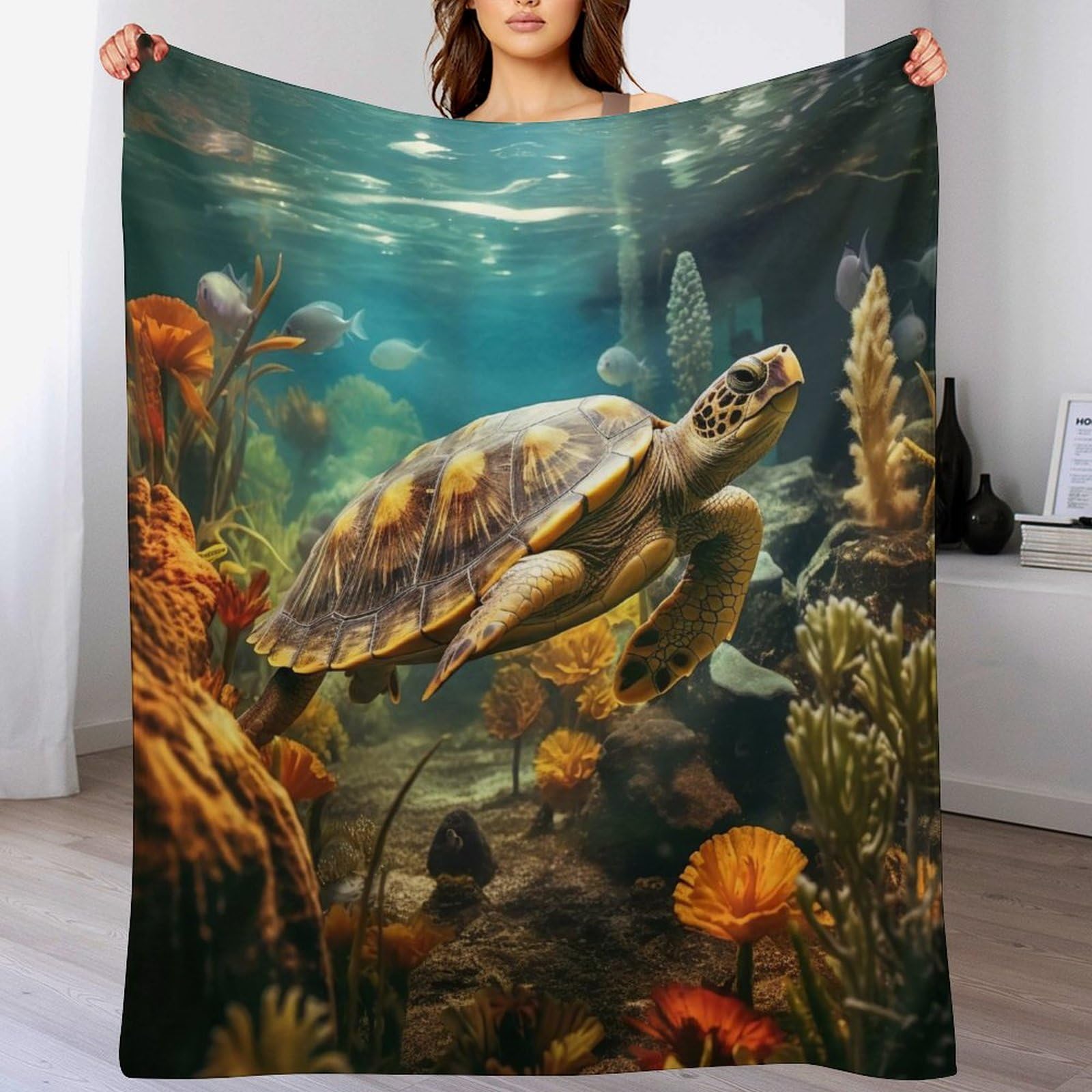 Plaid couverture de sea tortues en flannel polaire douce et chaude lit canapé chambre