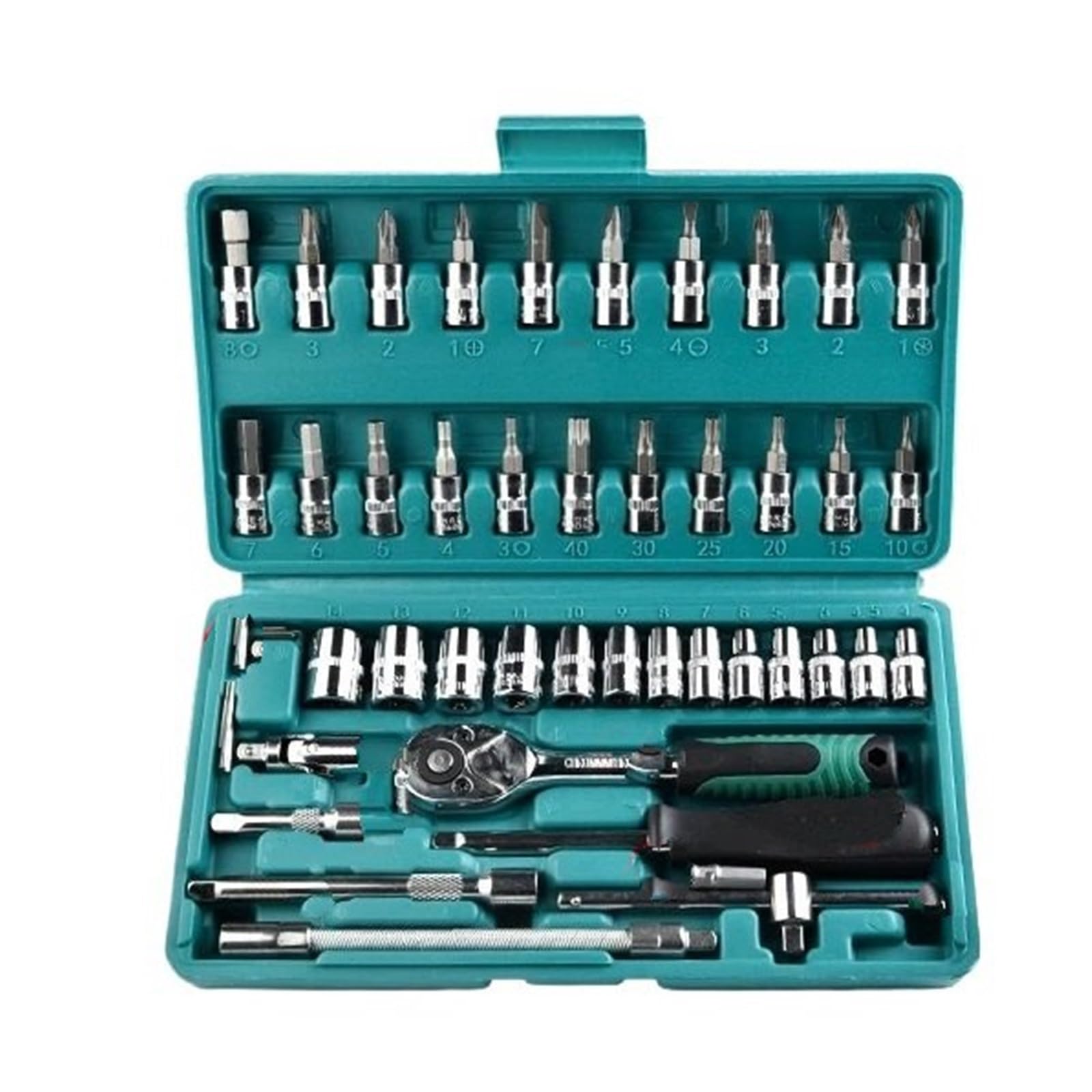 Kauwyehd One Color 46Pc Drive Socket Set 1/4 Inch Ratchet Wrench With Sockets Metric Hex Bit Mechanic Tool Kits For Hous Socket Wrench Set