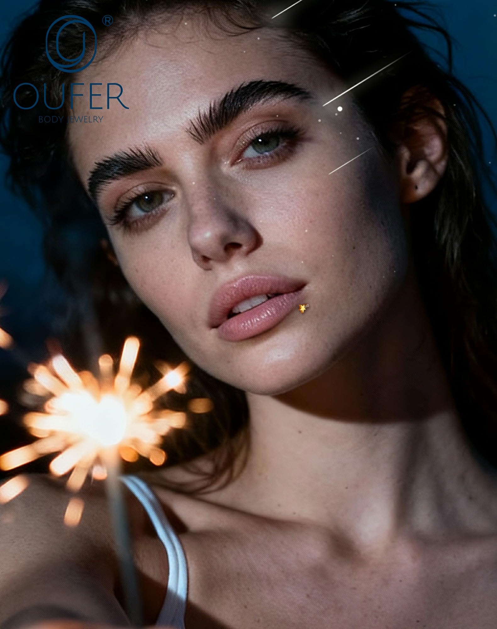 OUFER Body Piercing Helix Earring: 16G Titanium Star CZ Labret Piercing Jewelry Internally Threaded 6mm Bar Gold/Silver Cartilage Tragus Lip Piercings for Women - 3
