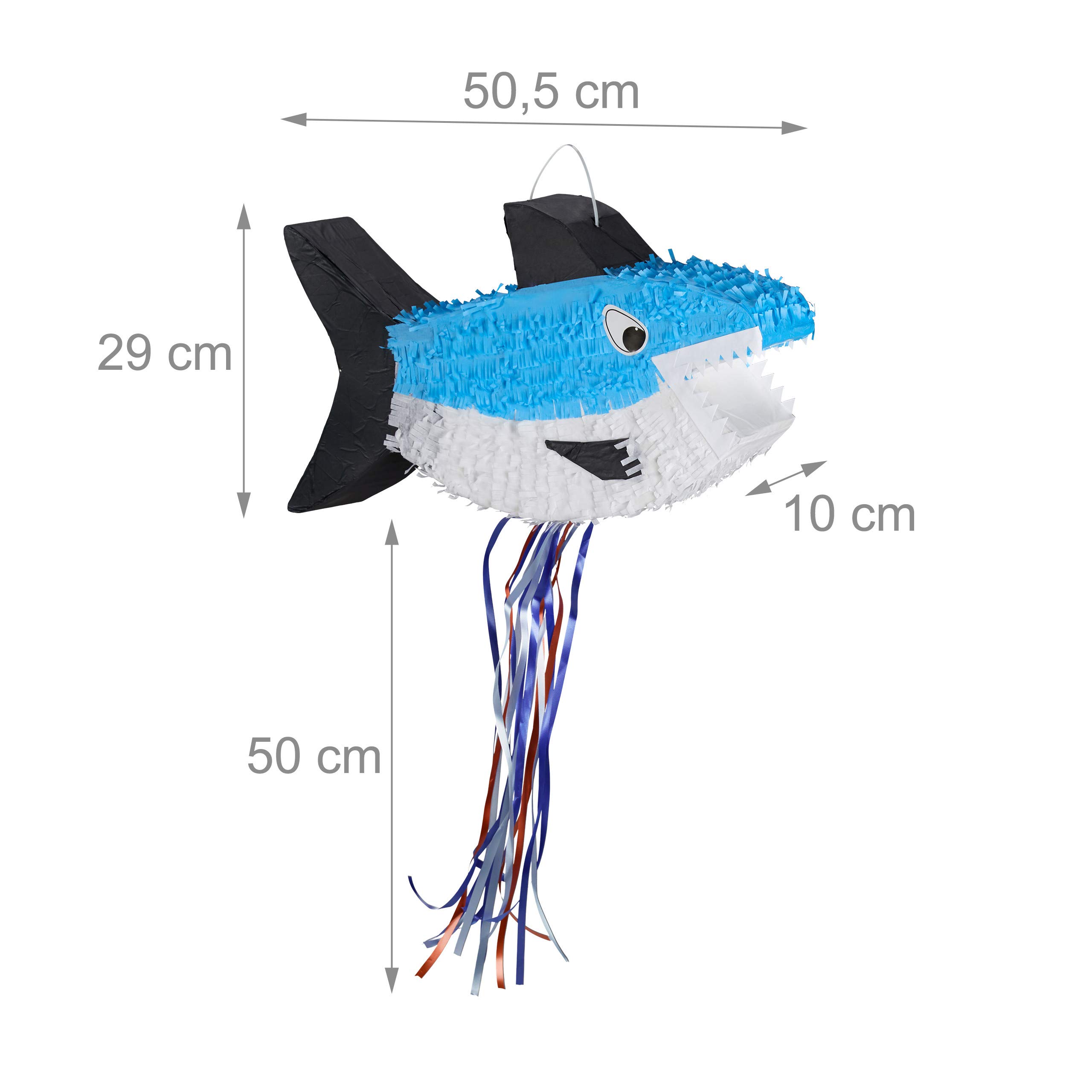 Relaxdays Pignatta a Forma di Squalo, da Appendere, per Bambini, per Bimbe e Bimbi Feste Compleanno, da Riempire, Blu