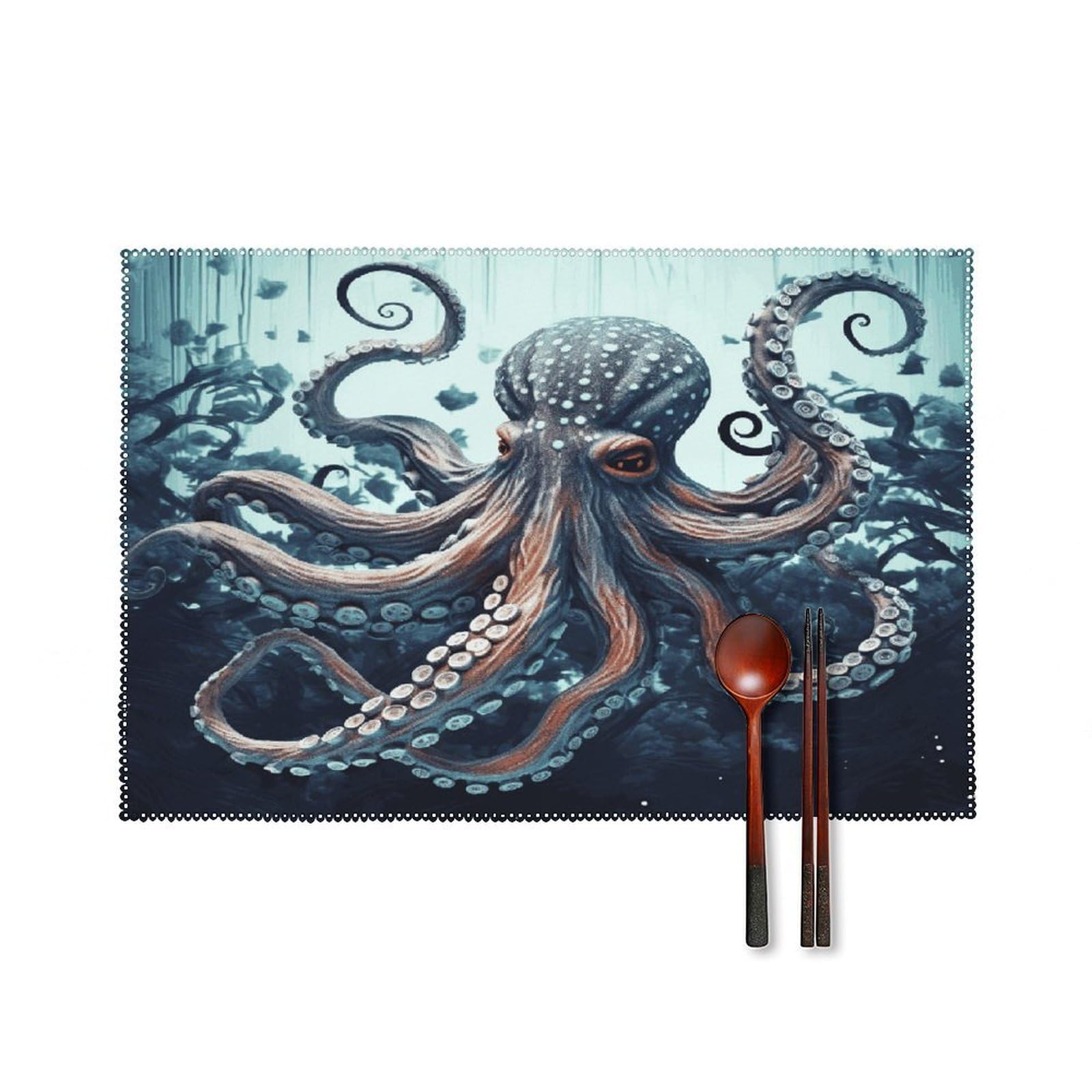 Cool Octopus Placemats Set of 6 Heat Resistant Non-Slip Place Mats Washable Wipeable Table Mats Elegant Farmhouse Placemat for Kitchen Dining Outdoor Party Table Decor