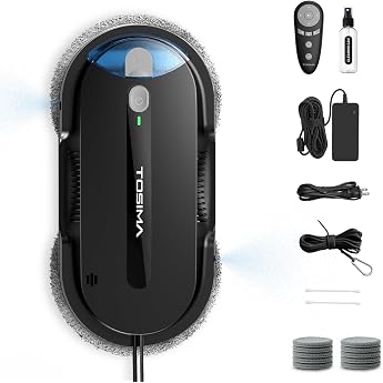 Tosima X1 Window Cleaning Robot - Window Robot with Double Nozzles &amp; Ultrasonic Water Atomisation, 85ml Water Tank with Viewi