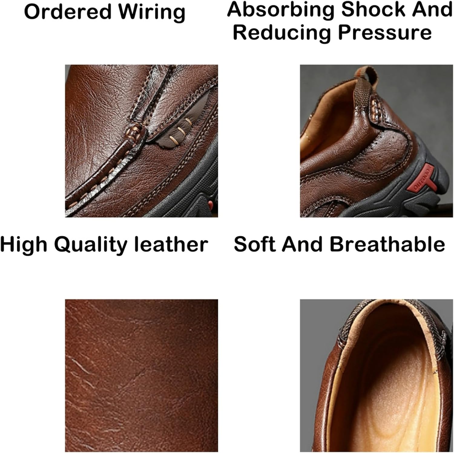 Mens Handmade Leather Slip On Casual Loafers for Men Retro Round Toe Non Slip Breathable Boat Shoes for Driving Walking Business Working Office