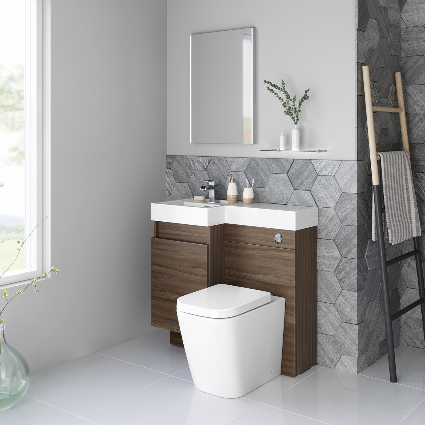 Combined Vanity Unit Basin Concealed Cistern Bathroom Suite Pan Toilet