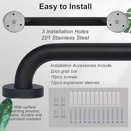 Miniatura 3 de supregear Barra de agarre para baño, paquete de 2 barras de seguridad antideslizantes de 24 pulgadas, acero inoxidable 201, barandilla de mano negra