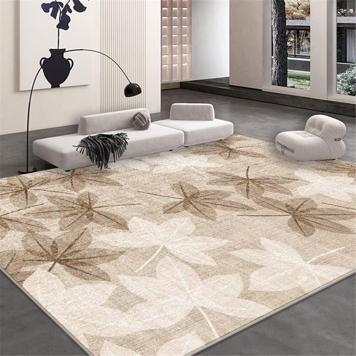 Déco chambre bébé garçon et fille tapis feuilles grises 50x80cm