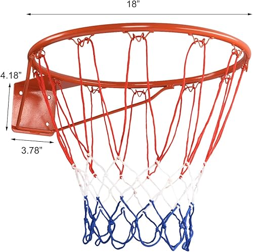 Miniatura 7 de GYMAX Llanta de baloncesto, repuesto de borde de baloncesto de 1518 pulgadas con red para todo tipo de clima, aro de baloncesto de repuesto para