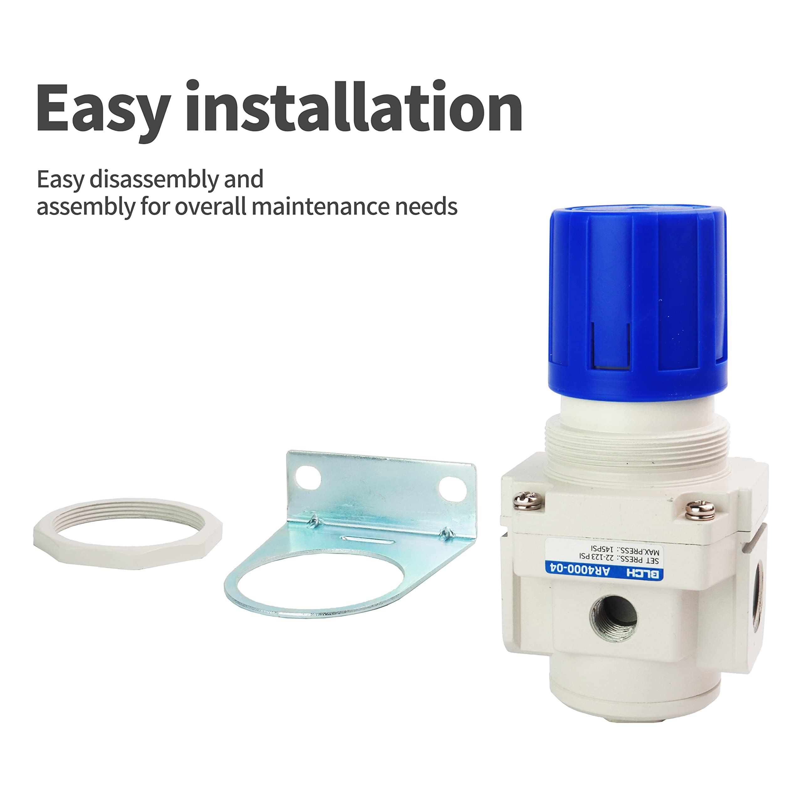 BLCH Régulateur d'air comprimé 1/2" BSP - Régulateur de pression pour compresseur, système de séchage à l'air AR4000-04 Manomètre 0-160 PSI
