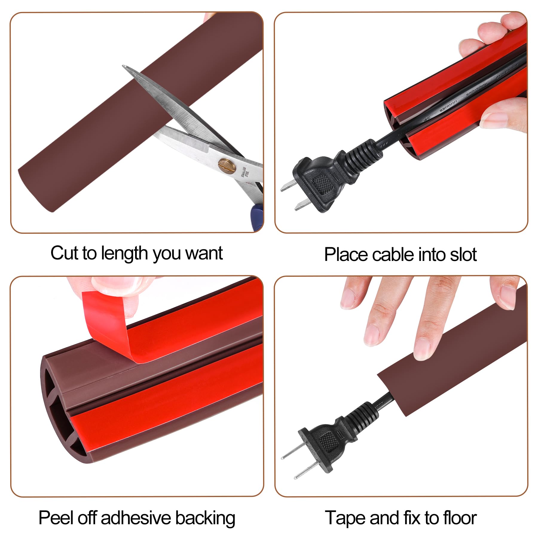 MYFAMIREA Cubierta de cable de suelo de 10 pies para alambre, autoadhesiva, gestión de cavidades, PVC, cable de extensión, cubierta protectora de alambre de piso para evitar viajes de cables para