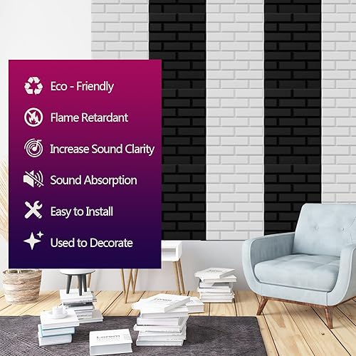 Miniatura 5 de Paquete de 12 paneles acústicos, paneles de pared insonorizados de 16 x 12 x 0.4 pulgadas, paneles autoadhesivos a prueba de sonido para paredes,