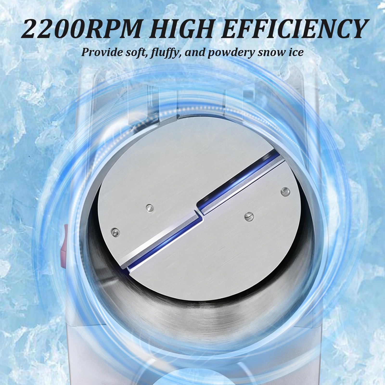 Picadora de Hielo Eléctrica, 380W 2200rpm Trituradora de Hielo 65kg/h con 2 Cuchillas de Acero Inoxidable - Máquina para Granizados, Batidos, Bebidas Frías y Té con Leche