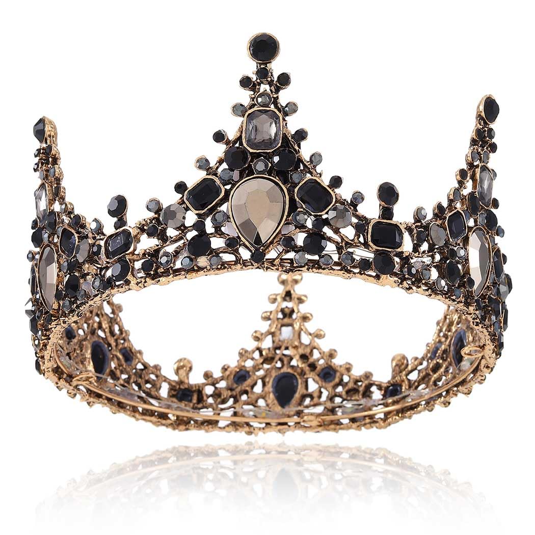 Light Up Black Crown Queen Rhinestone Headpiece Bridal Wedding Hair Accessories for Women-image-34