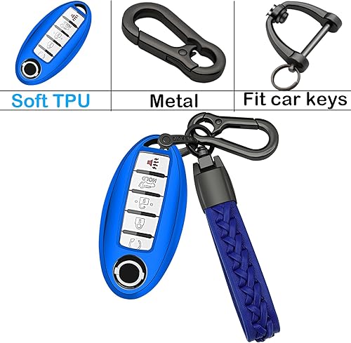 Miniatura 4 de Funda para llavero Nissan con llavero, TPU suave que protege la llave del coche compatible con Altima Rogue Maxima Pathfinder, ect 345 botones,