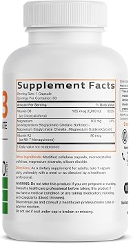 Bronson Vitamin K2+D3 Magnesium Glycinate Supplement, 60 Capsules