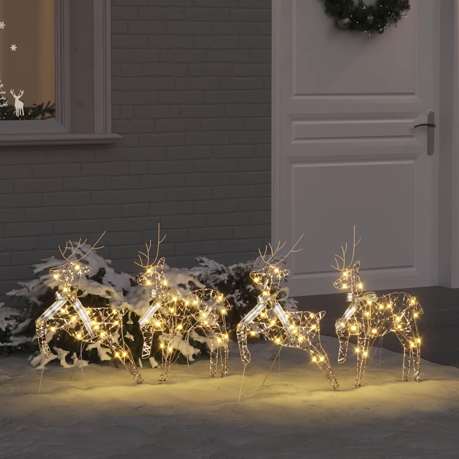 4er Set LED Rentiere Weihnachtsdeko Gold 80 LEDs USB Betrieb für Innen und Außenbereich 65,5 cm Deko Rentier Figur