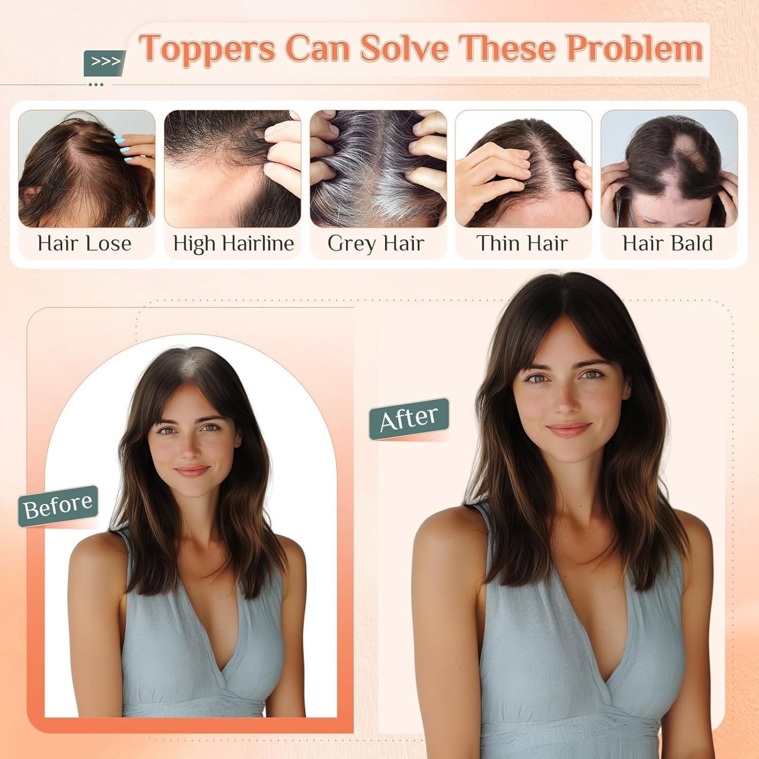 Benehair Haar Topper Damen Echthaar 100% Echtes Remy-Haar Haartopper Echthaar Oberkopf Damen #1B Natürliches Schwarz 21g 27 CM