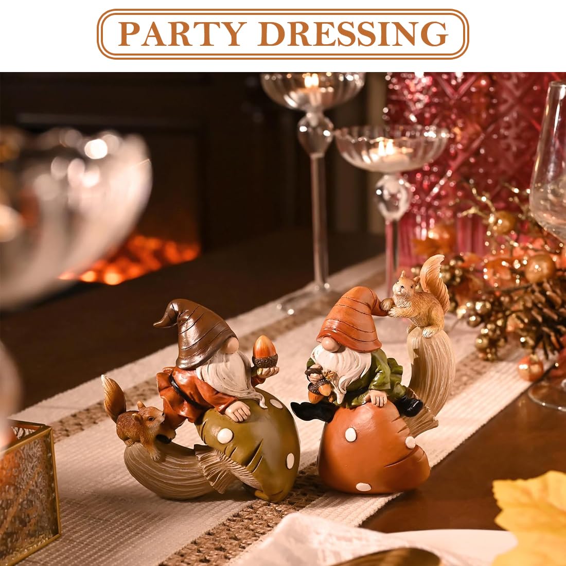 2pcs figure di decorazione autunnale, gnomi in resina per la decorazione autunnale all'interno e all'esterno, decorazione di funghi, regalo per il giorno del ringraziamento