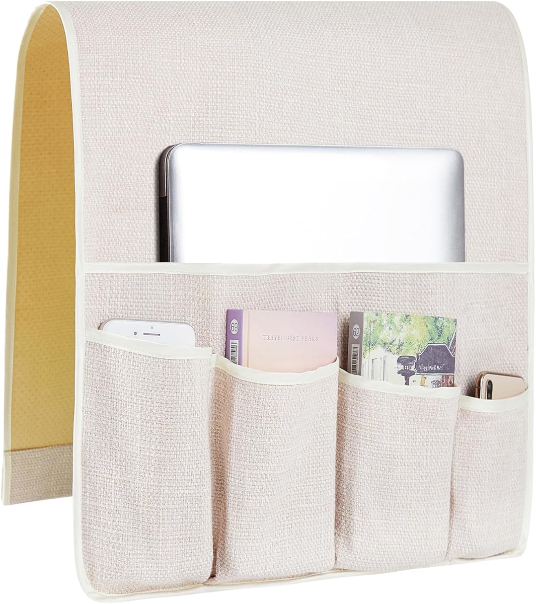 FLYILY Sofa Armrest Organizer Non-Slip Arm Chair Hanging Caddy Remote Control Holder for Magazine,Tablet, Phone, Books, Glasses(Beige,13in)