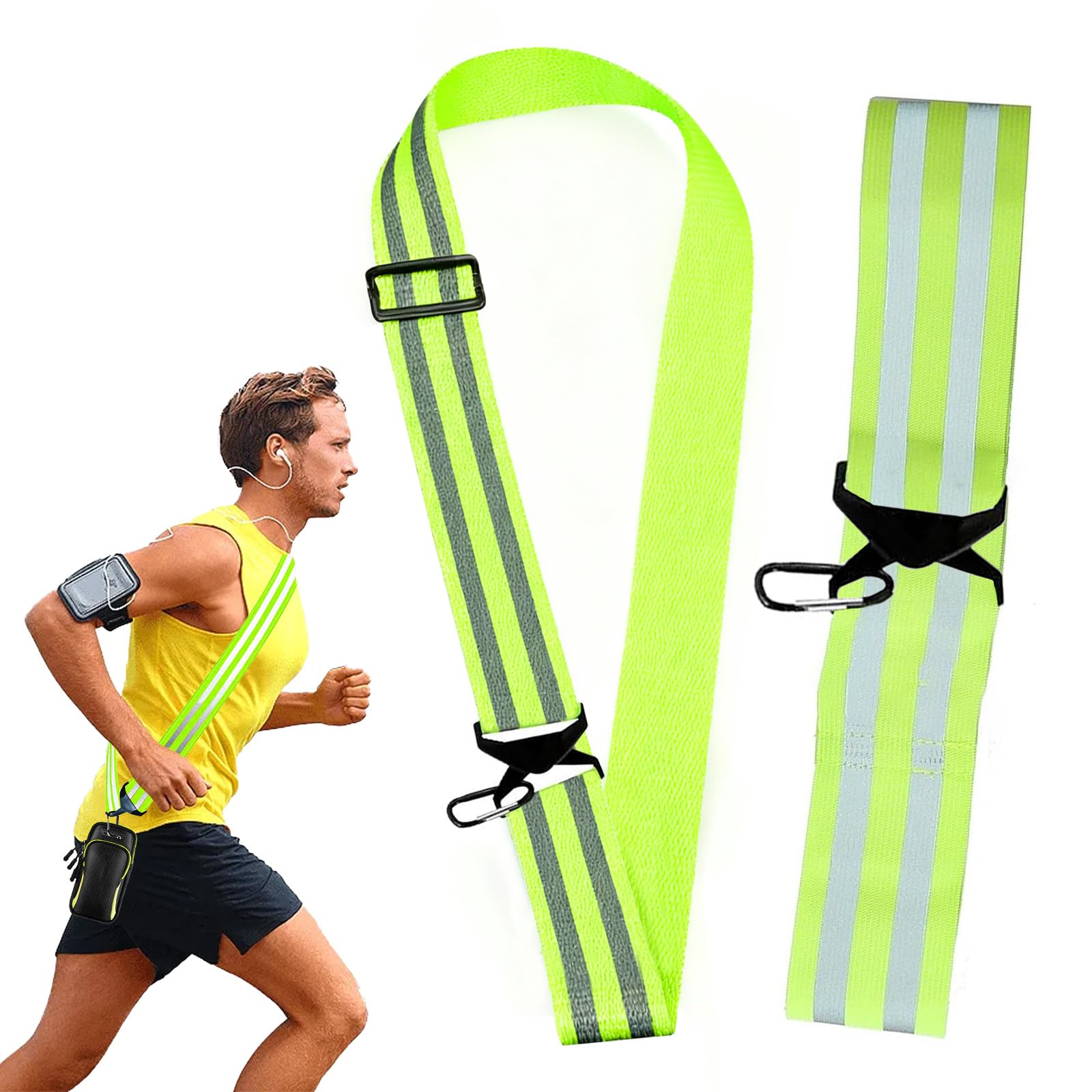 2PCS Reflective Running Sash for Women Men, High Visibility Adjustable Reflective Band Strips With Clip, Bike Riding Hi Vis Straps for Cycling Jogging Walking on Night Running Clothing Accessories