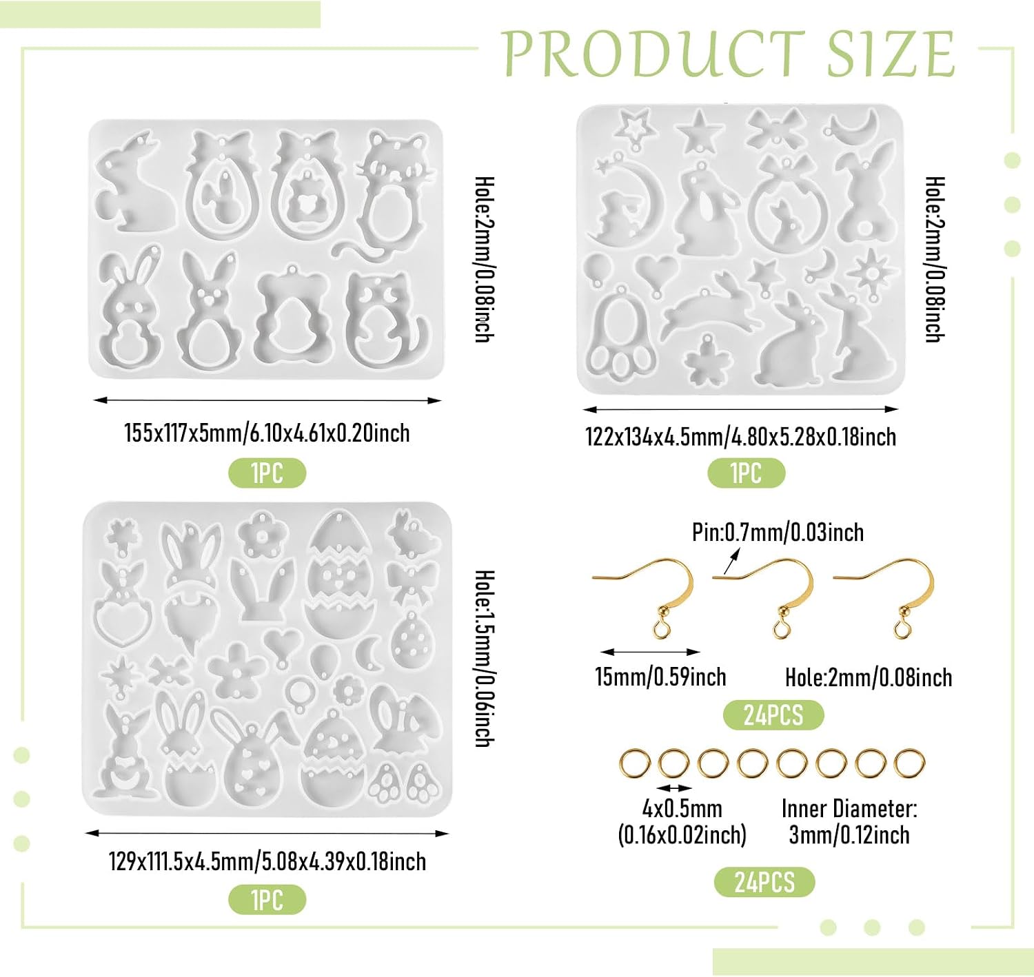 FASHEWELRY Easter Egg Rabbit Earring Making Kit Silicone Molds Bunny Flower Heart Star Charms Resin Molds Gold Earring Hooks Jump Rings for Crafts DIY UV Epoxy Resin Jewelry Making Supplies image 3