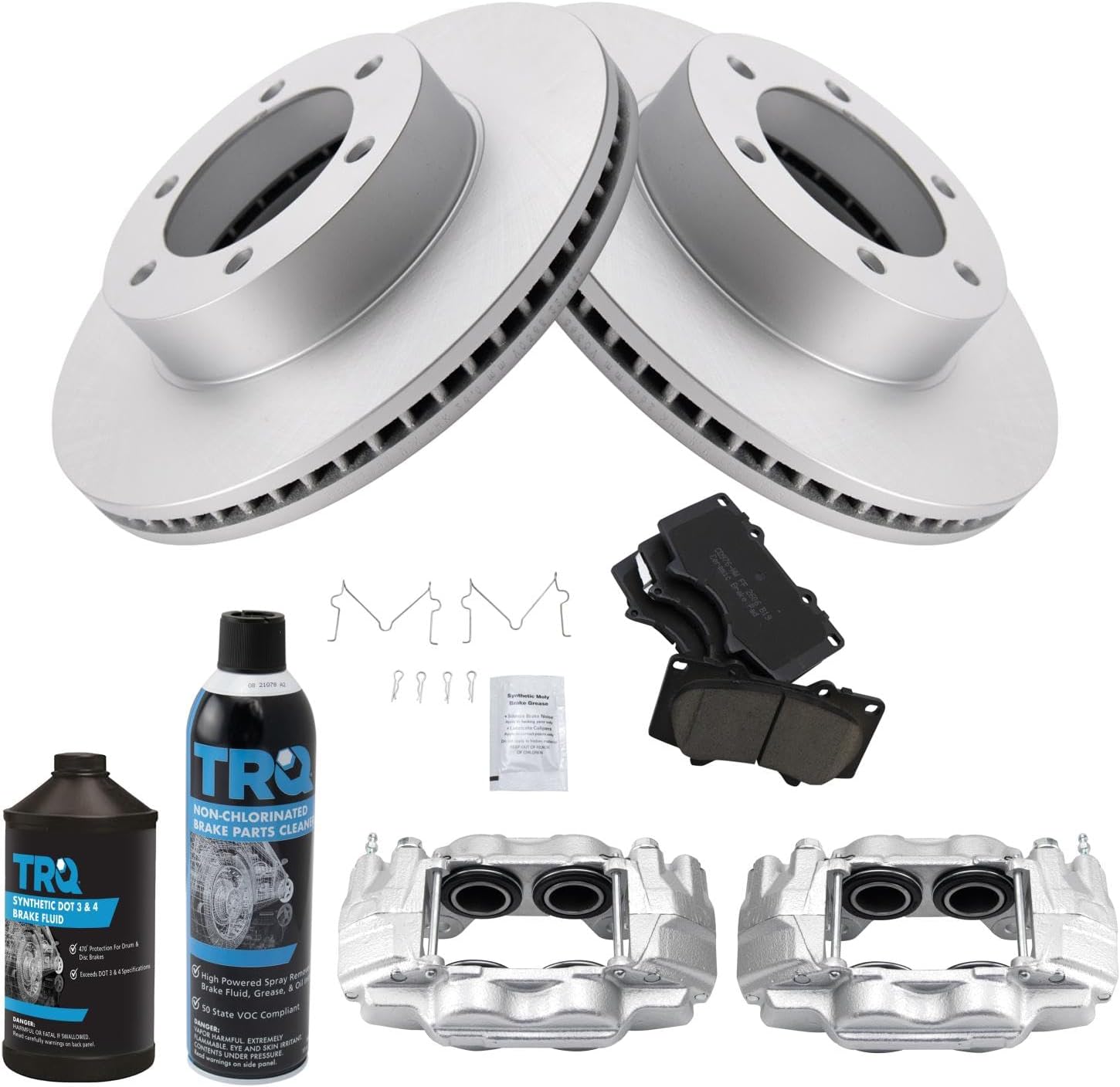 TRQ Front Brake Pad & Rotor Kit Brake Caliper Brake Chemical Kit Brake Pads Brake Rotor Ceramic Premium G-Coated Compatible with 2001-2007 Toyota Sequoia 2000-2006 Tundra