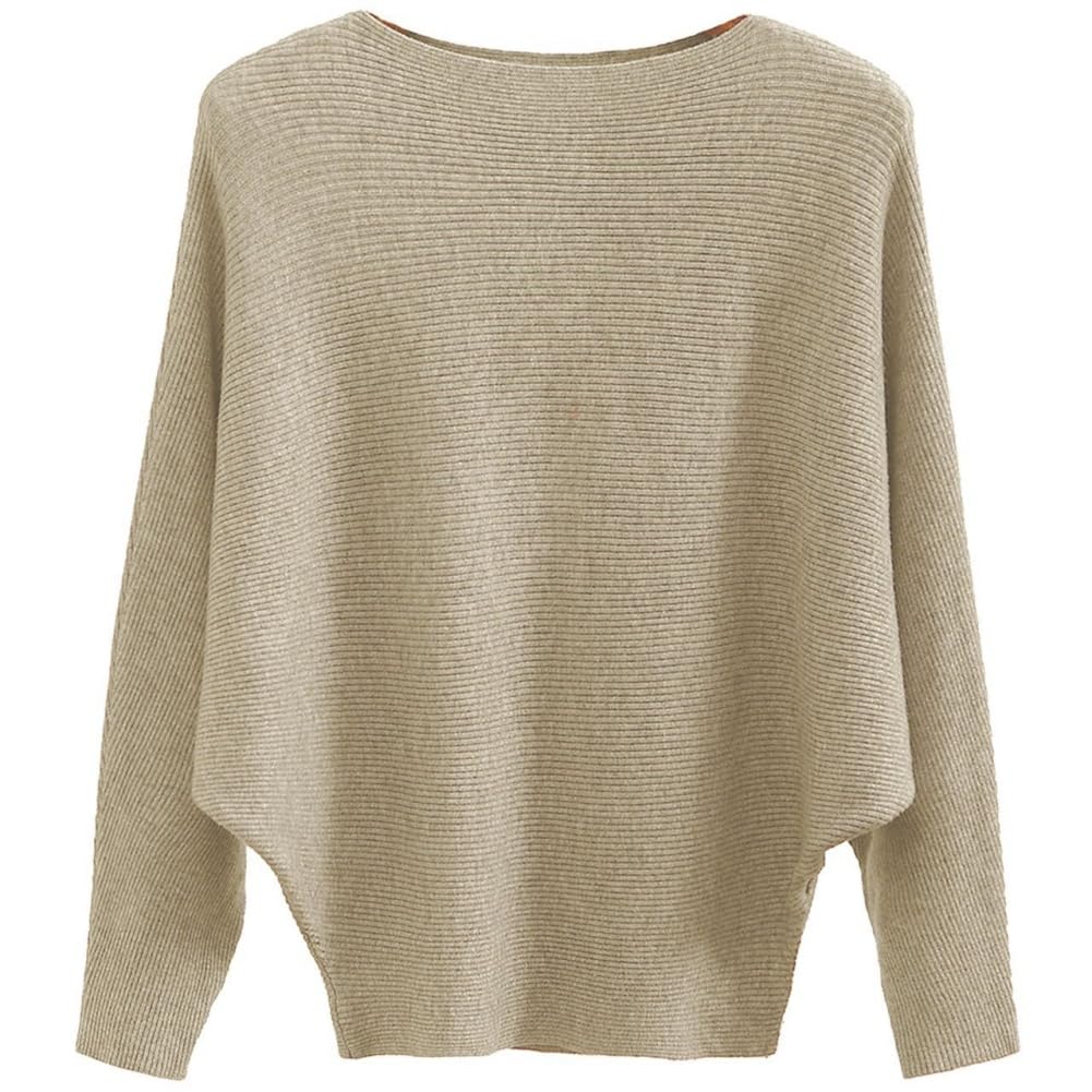 Generisch Damen-Strickpullover mit U-Boot-Ausschnitt und Fledermausärmeln, leichte Pullover-Oberteile, Einheitsgröße