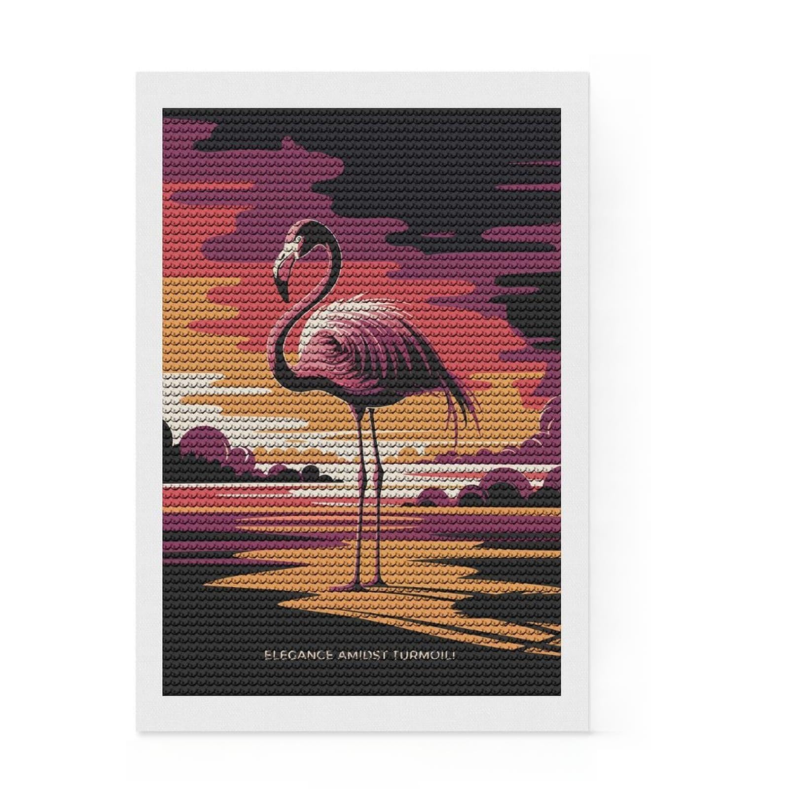 Junmoney Pink Flamingo Sunset Diamond Art Canvas 8"x12", Mindful Craft Activity, Easy to Enjoy, Cosy Home Accent, Birthday Gift, Simple to Start
