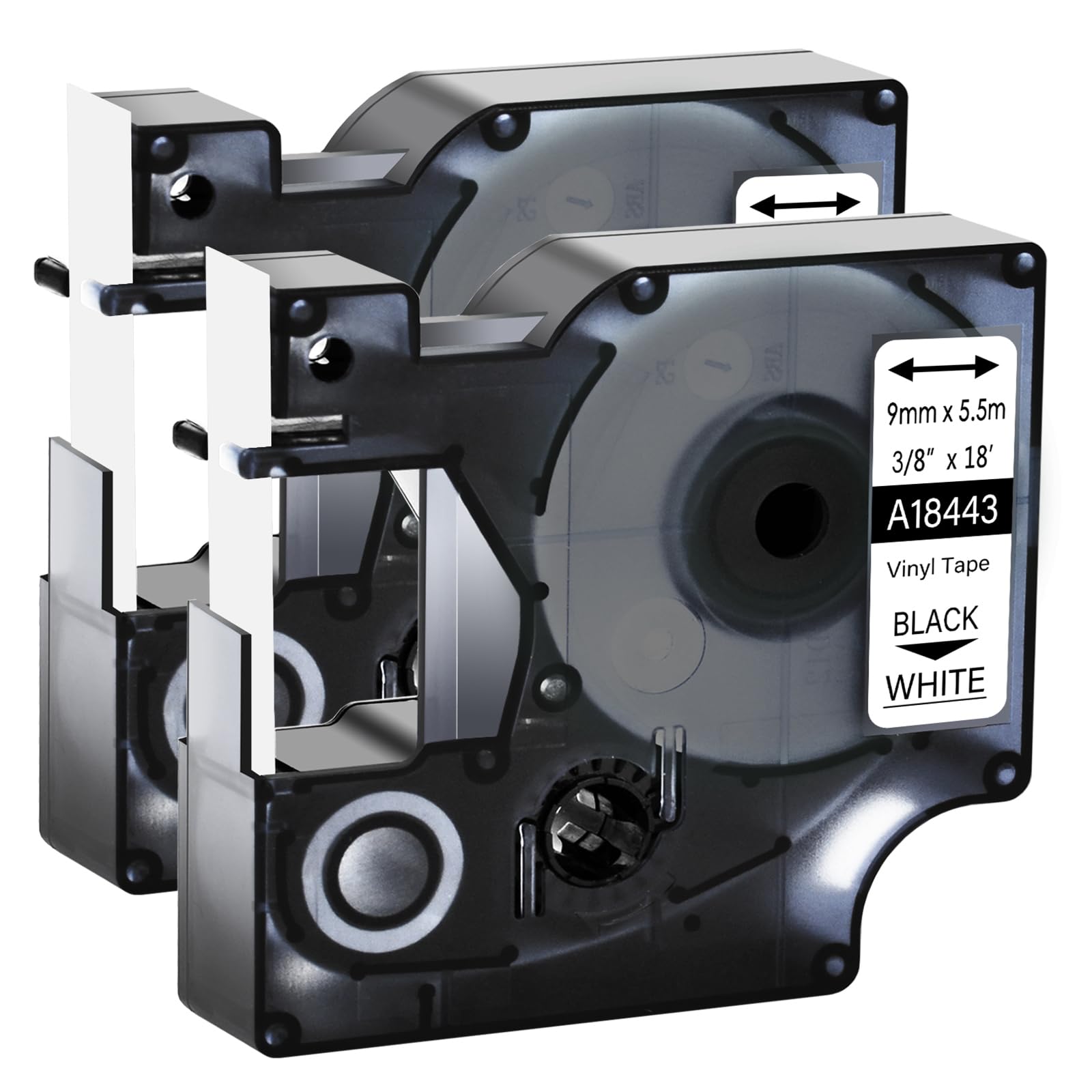 GREENCYCLE 2 Pack Permanent Vinyl Labels 18443 Compatible for DYMO Industrial Label Tape Black on White 3/8" (9mm) x 18ft (5.5m) for Rhino 5200 4200