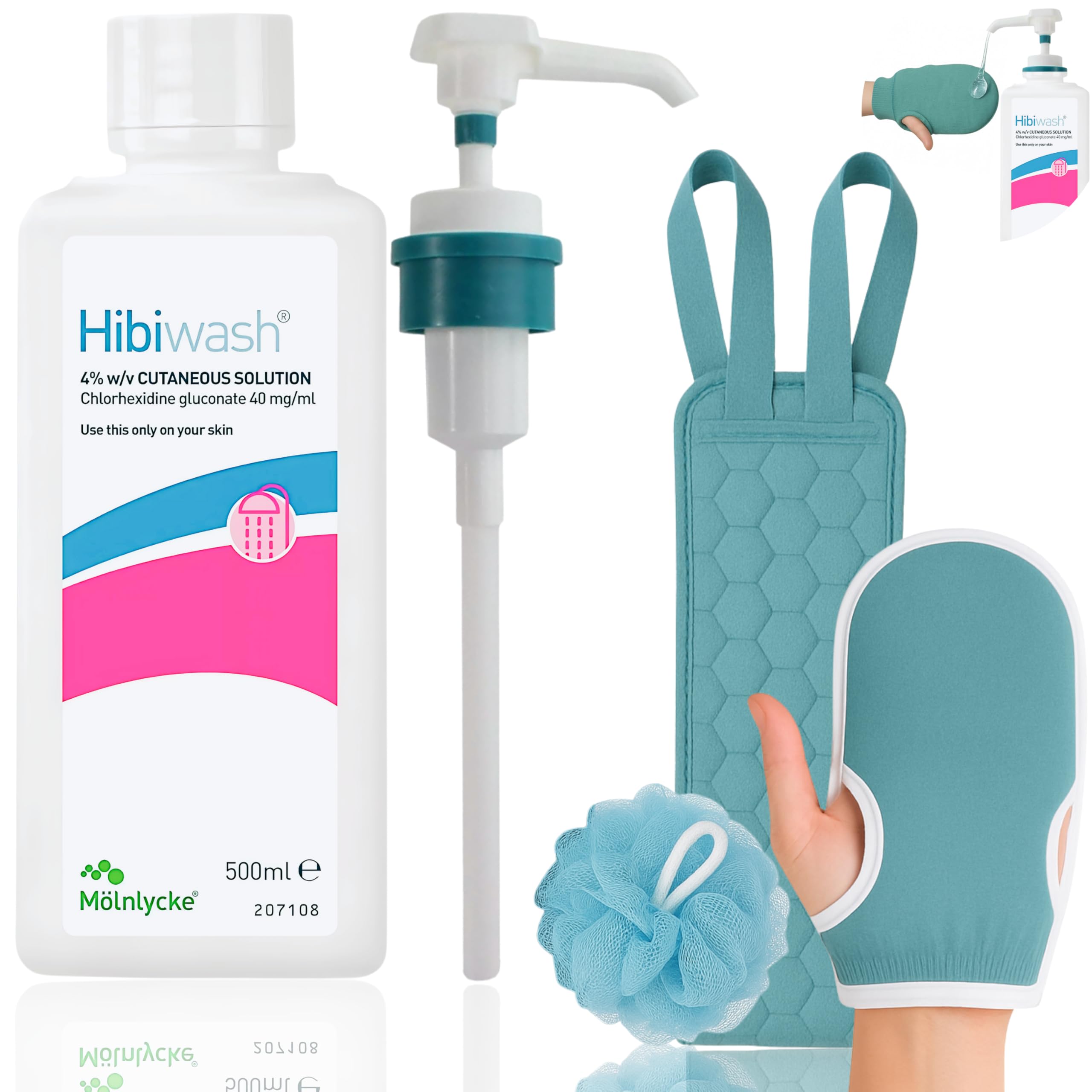 Hibiscrub now Hibiwash Complete Kit - Hibiwash 500ml Antibacterial Body Wash, Pump for Hibi scrub & 3 piece Microfibre Wash Set for gentle cleansing - (Also known as Hibiclens or Hibiscrub)
