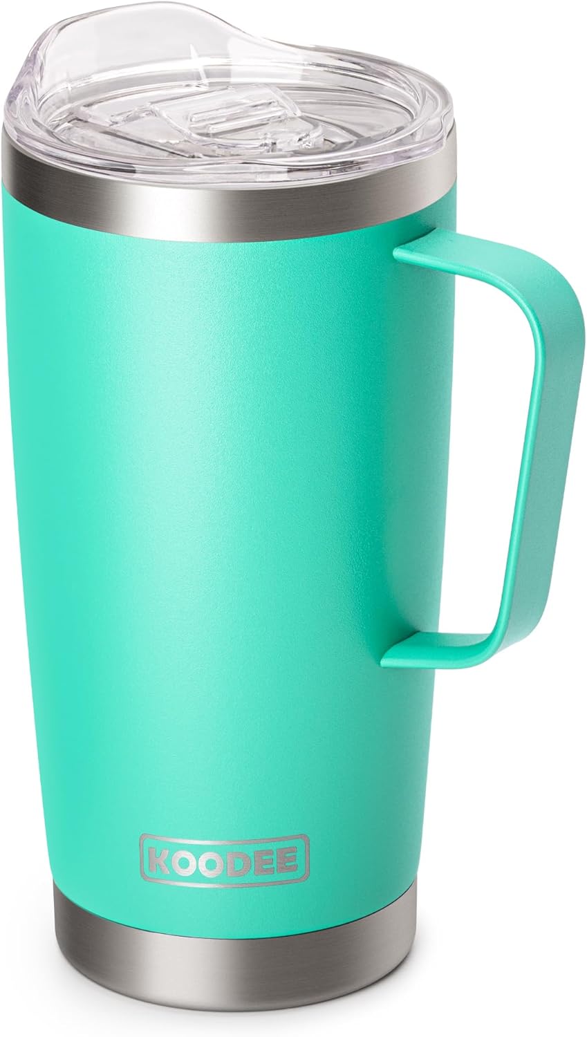 koodee Travel Coffee Mug with Lid, 20 oz Insulated Coffee Mug Stainless Steel Double Wall Camping Coffee Cup, Spill Proof (Teal) 20 oz Teal