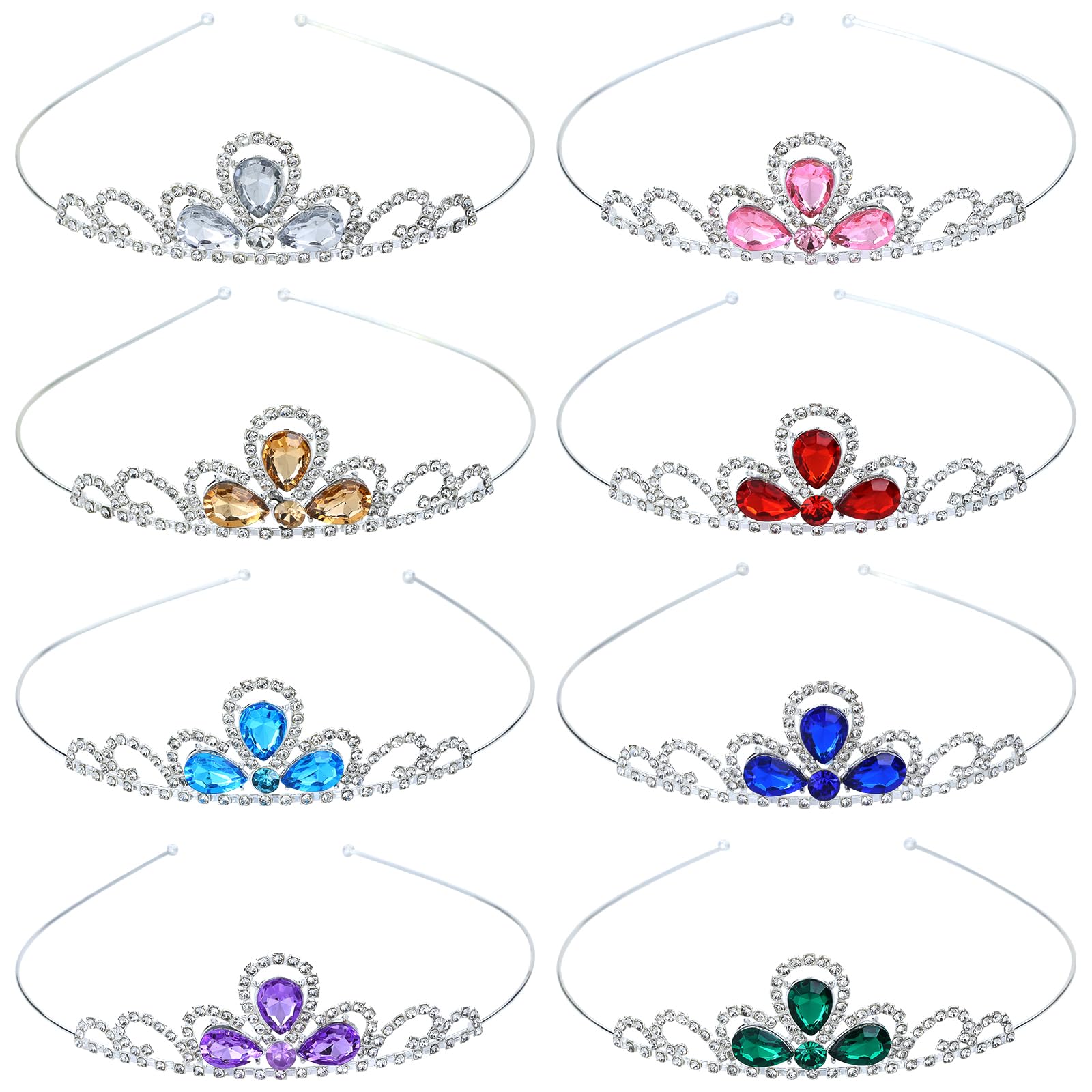inSowni 8 Pieces Silver Metal Glitter Waterdrop Rhinestone Princess Crown Headbands Tiaras Wedding Birthday Party Prom Headpieces for Women Brides Bridesmaids