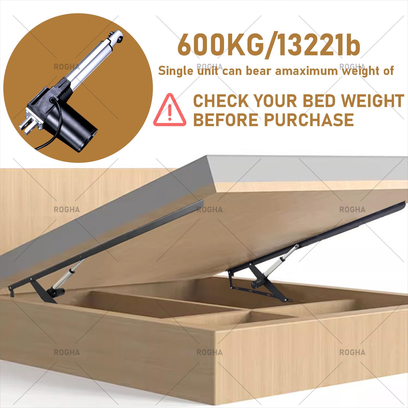 Mecanismo Eléctrico de Elevación de Cama de Acero con Control Remoto; Kit de 2 Amortiguadores de Gas de Alta Resistencia para Camas con arcón White-80cm
